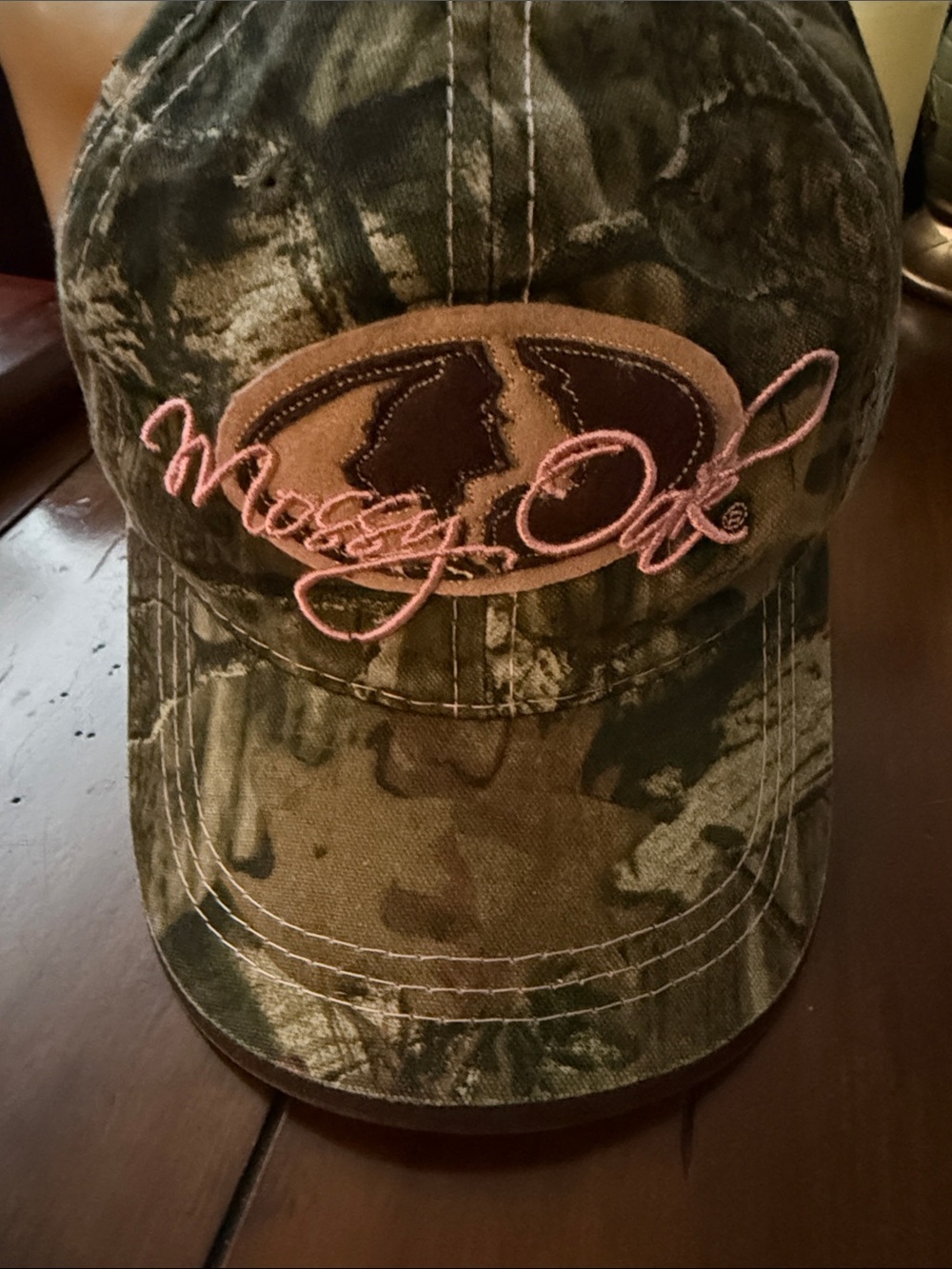 Mossy Oak Camo Baseball Cap with Pink Embroidered Logo